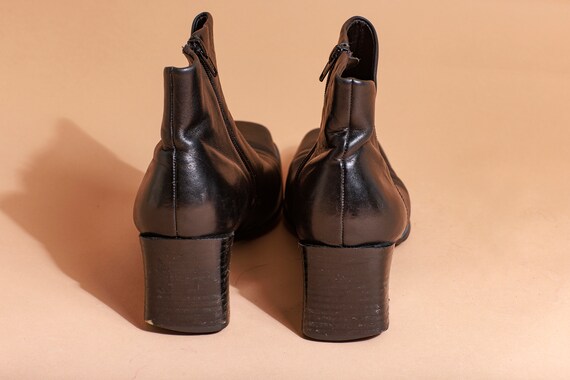 90s Black Leather Square Toe Short Boots Vintage … - image 5