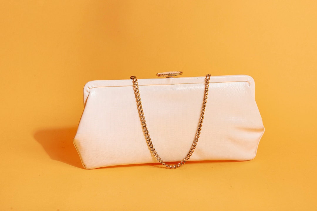 White Embossed Gold Chain Clutch Bag main image 0