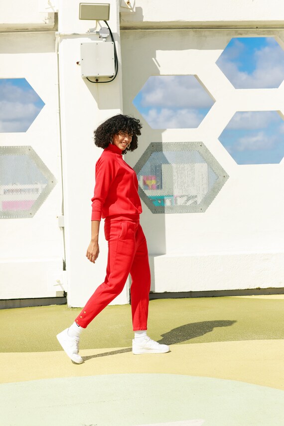 80s Bright Red Sweatshirt Pant Matching Joggers Set V… Gem