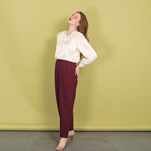 80s Wine Red Elastic Trousers Vintage High Rise Straight Leg Pants image 5
