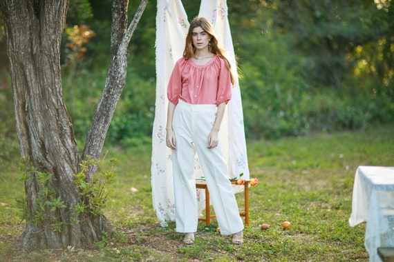 70s White High Waisted Knit Pants Vintage Elastic… - image 3