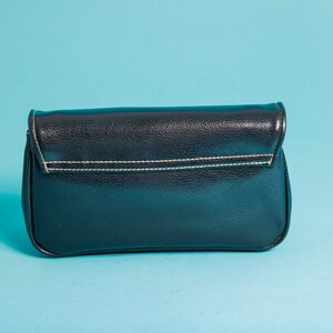 90s Black Stitched Textured Leather Clutch Vintage Small Liz Claiborne Purse image 5