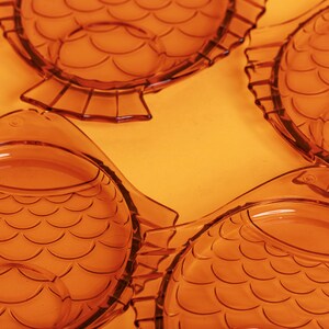 Set of 4 80s Amber Fish Clear Glass Plates Vintage Novelty Matching Small Plates image 2