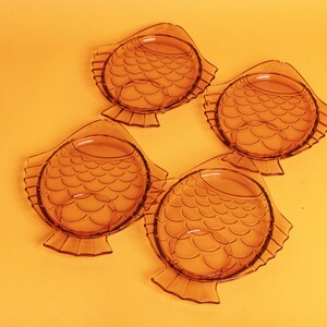 Set of 4 80s Amber Fish Clear Glass Plates Vintage Novelty Matching Small Plates image 3