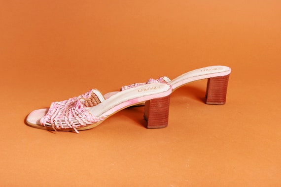 90s Light Pink Woven Leather Sandals Vintage Stra… - image 7