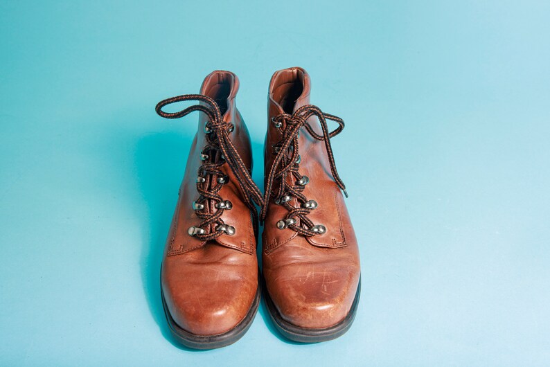 90s Light Caramel Brown Ankle Boots Vintage Lace up Leather Boots image 4