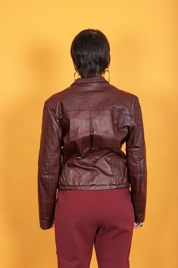 80s Russet Brown Long Sleeve Leather Jacket Vinta… - image 10
