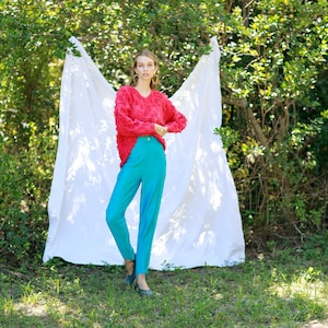 80s Bright Blue Sheen High Waisted Legging Pants Vintage Fitted Trousers image 6
