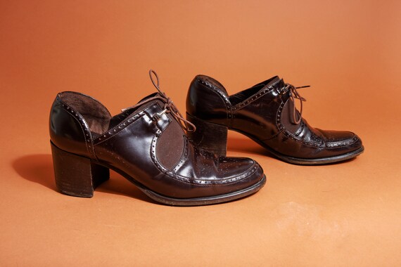 90s Dark Brown Leather School girl Loafers Vintage Collegiate Chunky Heel Italian Loafers