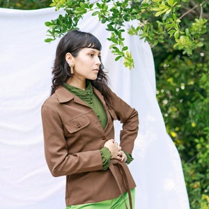 60s Dark Brown Belted Jacket Vintage Mid Sleeve Pocket Jacket image 6