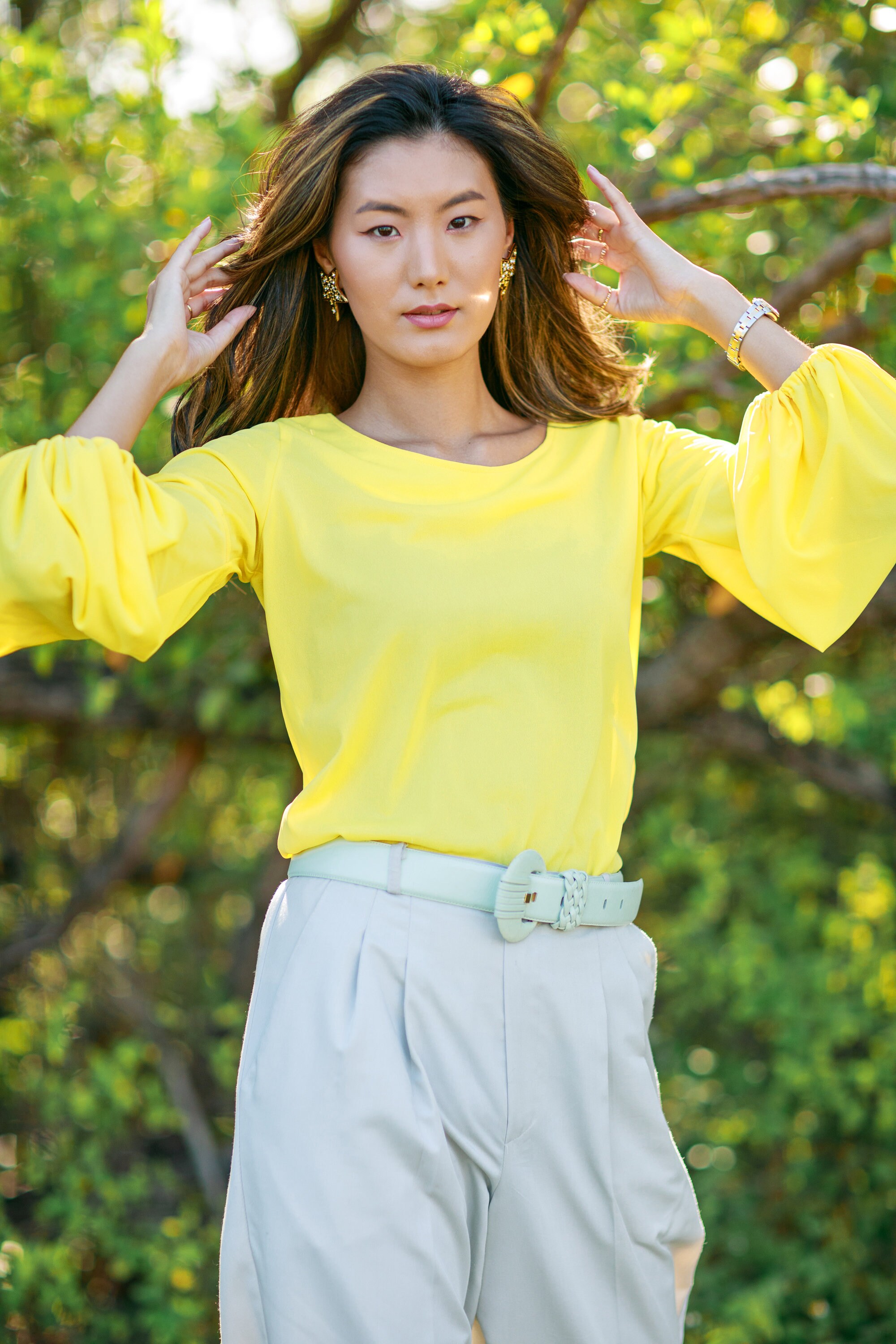 60s Bright Yellow Balloon Sleeve Blouse Vintage Long Sleeve