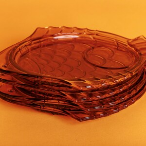 Set of 4 80s Amber Fish Clear Glass Plates Vintage Novelty Matching Small Plates image 7