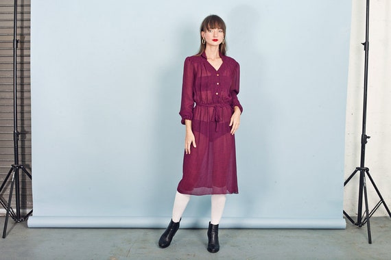 70s Pink Plaid Dress Vintage Fuchsia Long Sleeve S