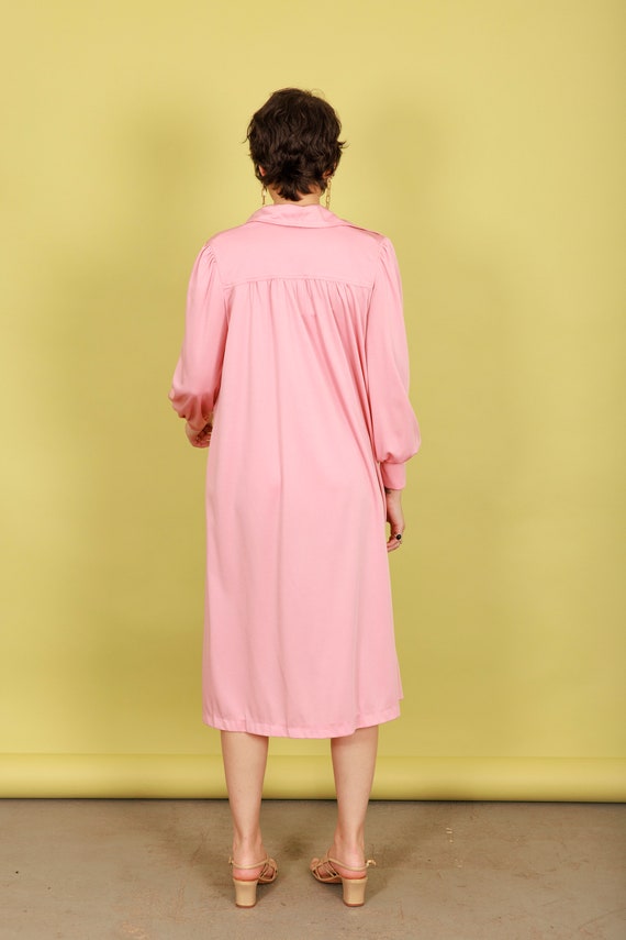 70s Rose Pink Aline Flared Dress Vintage Belted L… - image 9