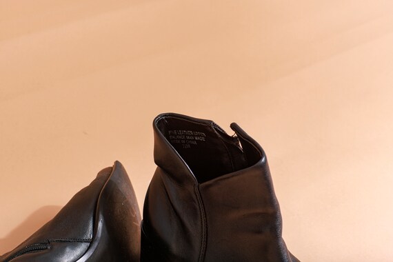 90s Black Leather Square Toe Short Boots Vintage … - image 8