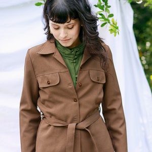 60s Dark Brown Belted Jacket Vintage Mid Sleeve Pocket Jacket image 8