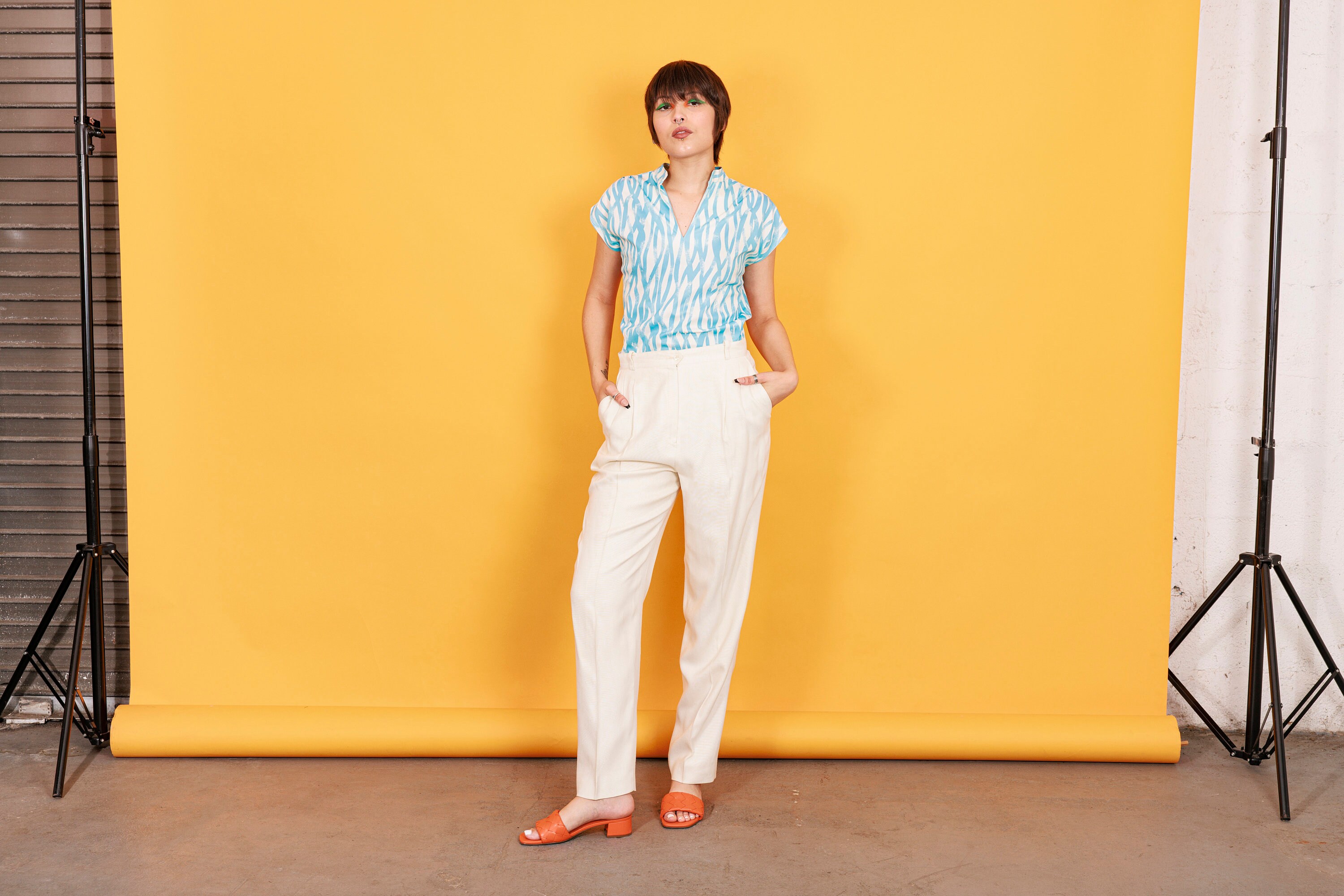 80s White Linen Crisp Trousers Vintage Straight Leg Classic