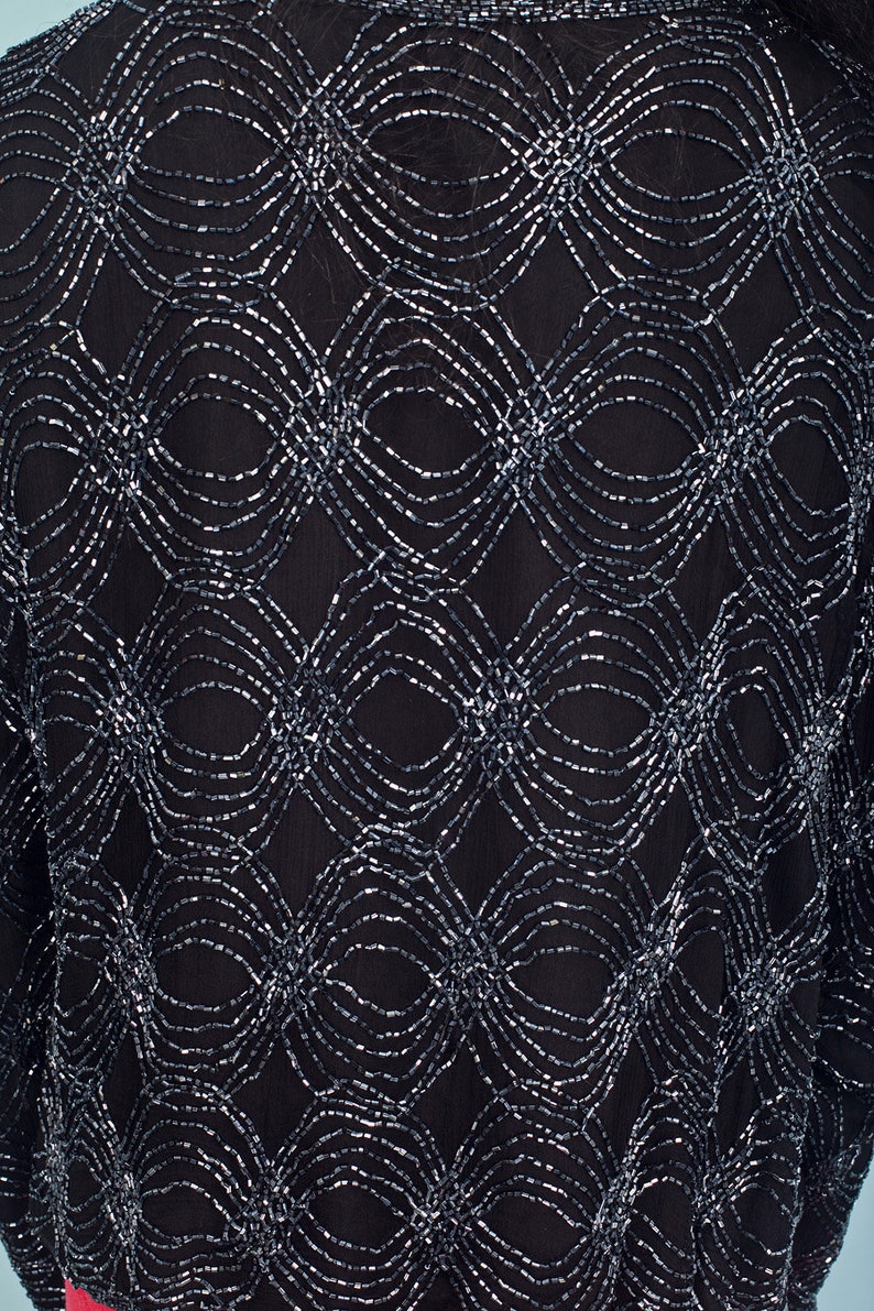 80s Vintage Jacket Black Beaded Designer Blouse