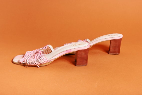 90s Light Pink Woven Leather Sandals Vintage Stra… - image 3