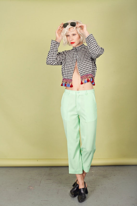 70s Bright Neon Green Pants Vintage High Waisted … - image 6