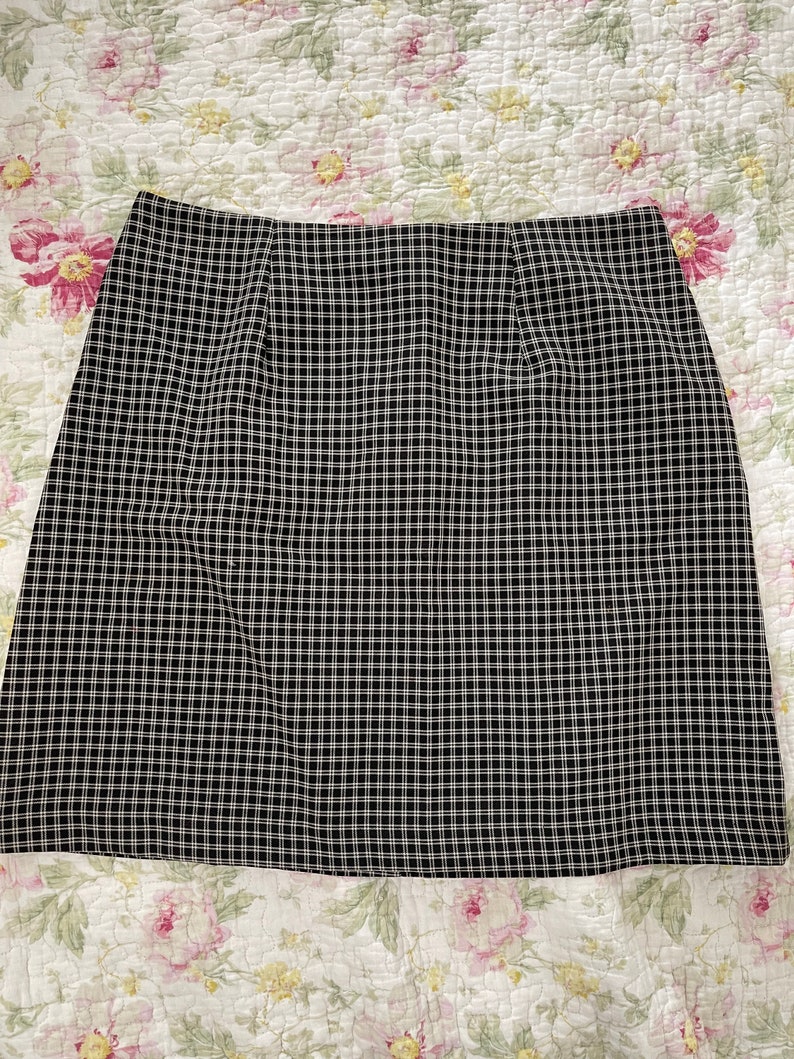 90s Black Plaid Mini Skirt Vintage High Waist Small A Line Skirt image 10