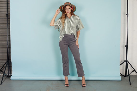 80s Grey Wide Leg Pants Vintage Stone Wash High W… - image 4