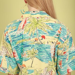 80s Hawaiian Palm Tree Blouse Vintage Summer Sail Crop Top image 9