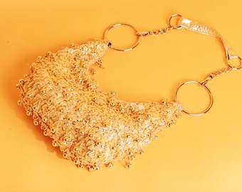 Y2K Geelgouden Fringe Dangle Portemonnee Vintage Slouchy Avondschoudertas met kralen