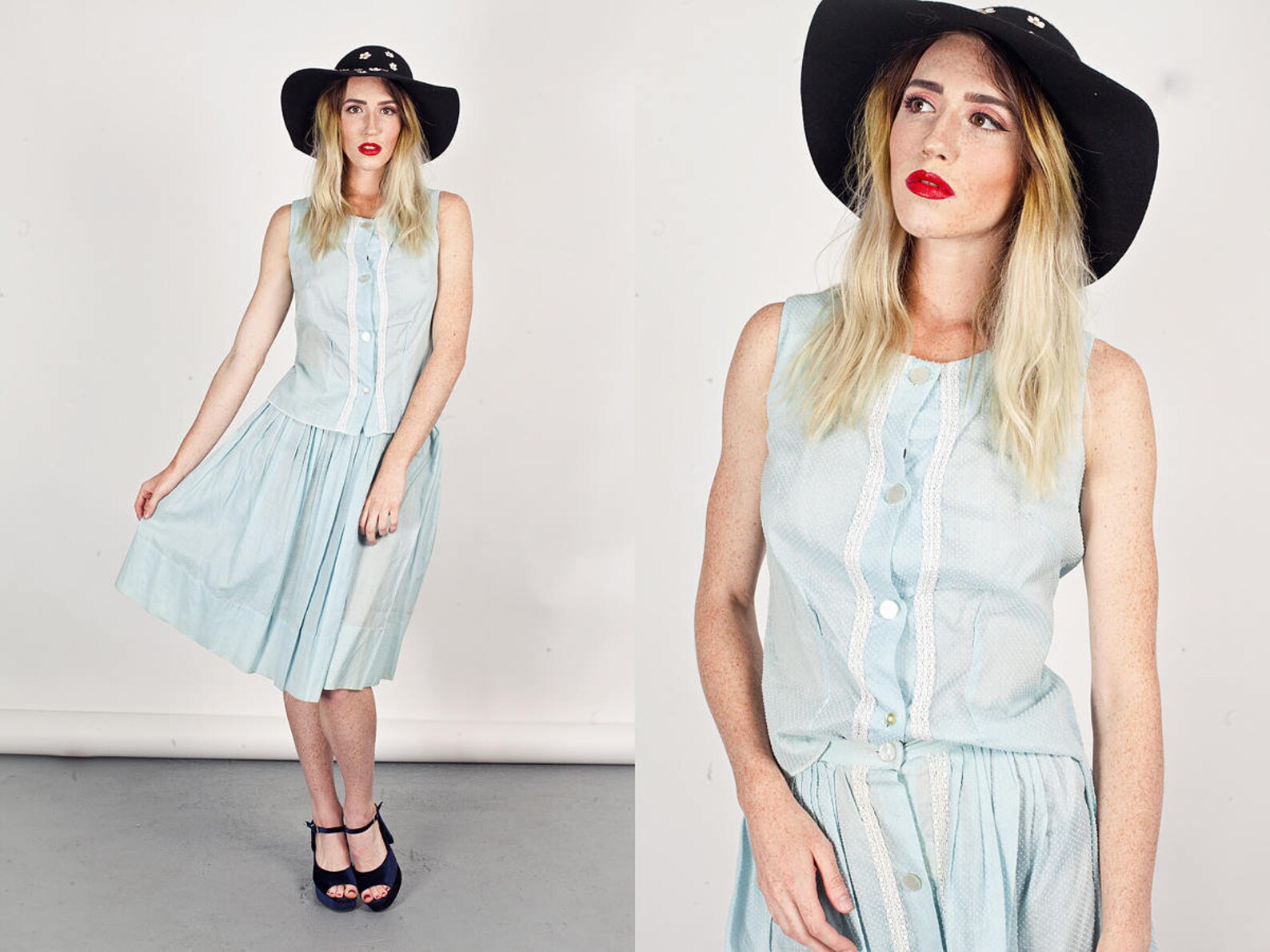 Antique Polka Dot Blue Cotton Dress