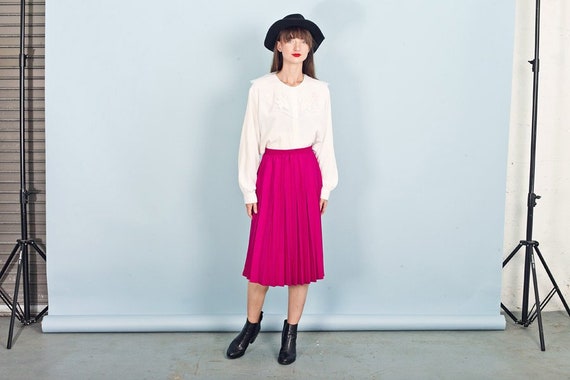70s Pink Fuchsia Textured Skirt Vintage Pleat Fuch