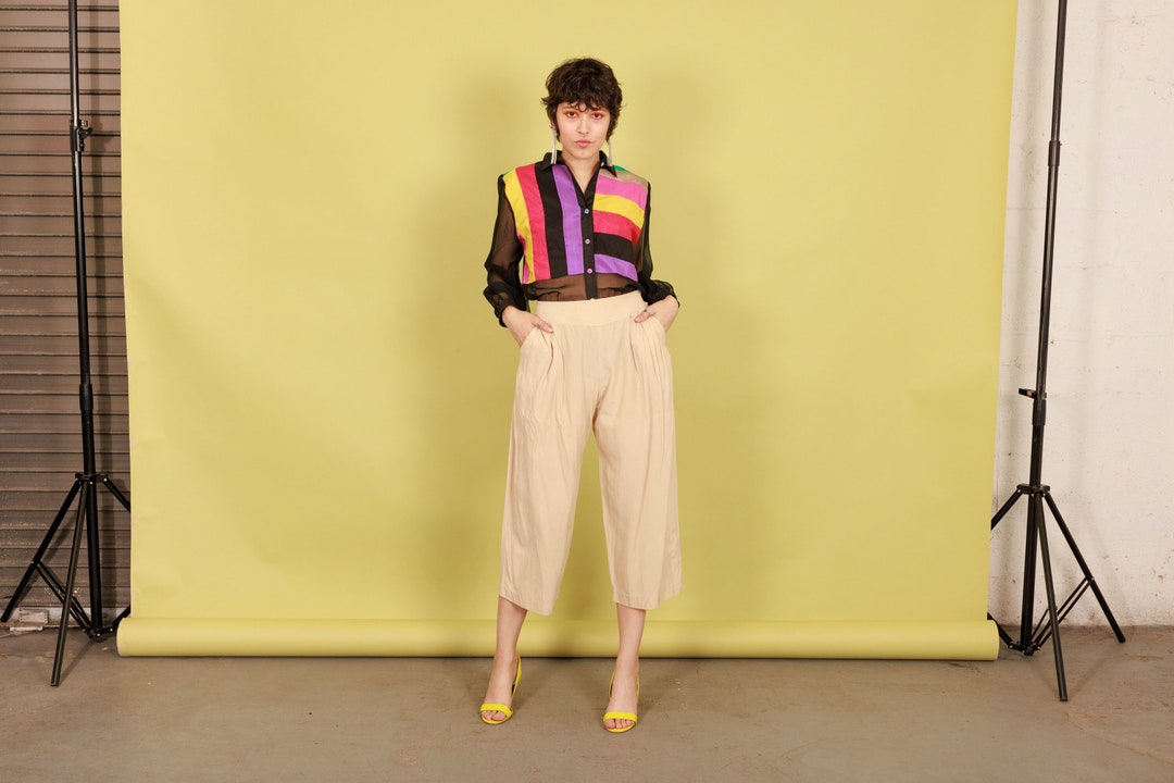 80s 90s Liz Claiborne linen slacks usa製 Liz Claiborne LINEN Trousers. Vintage Gingham Trousers. 90s