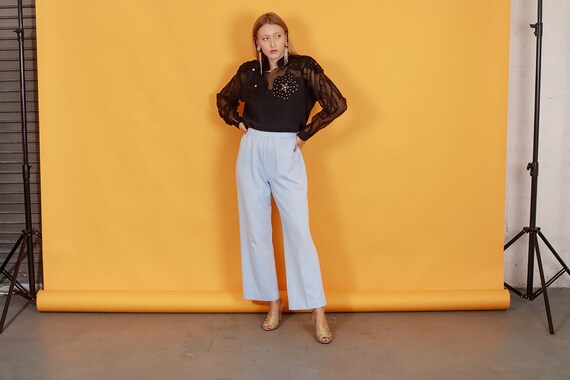 70s Pastel Blue Knit Trousers Vintage Light Textur