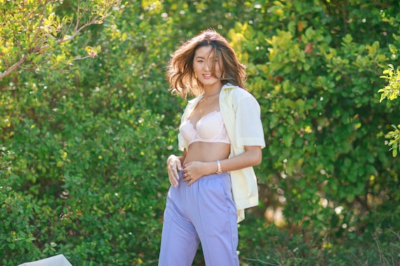 50s Pink Lace Padded Bra Vintage Delicate 36B Lin… - image 8