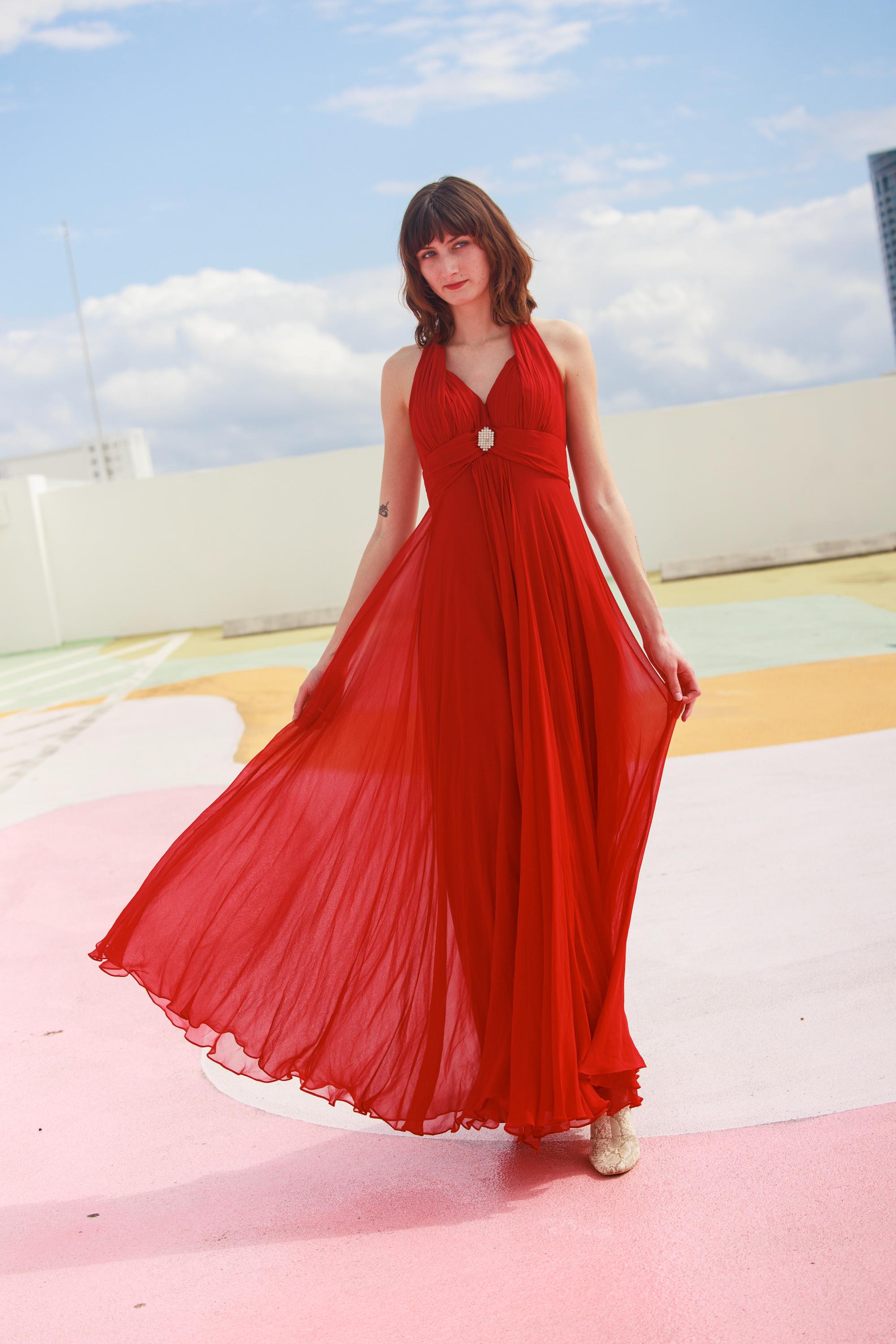 red silk chiffon dress RED CHIFFON GOWN