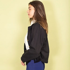80s Black Studded Crop Jacket Vintage Gold Embellished Fringe Jacket image 3