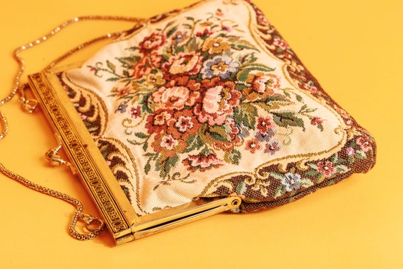 50s Floral Tapestry Adorned Purse Vintage Flower … - image 5