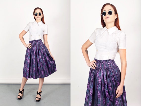 50s Purple Floral Skirt Vintage Filigree Floral Hi