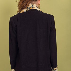 60s Black Leopard Collar Faux Fur Coat Vintage Elegant Knit Winter Jacket image 8