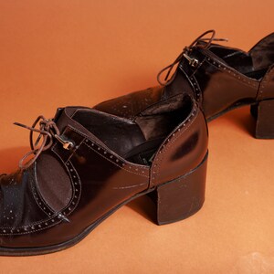 90s Dark Brown Leather School girl Loafers Vintage Collegiate Chunky Heel Italian Loafers immagine 6
