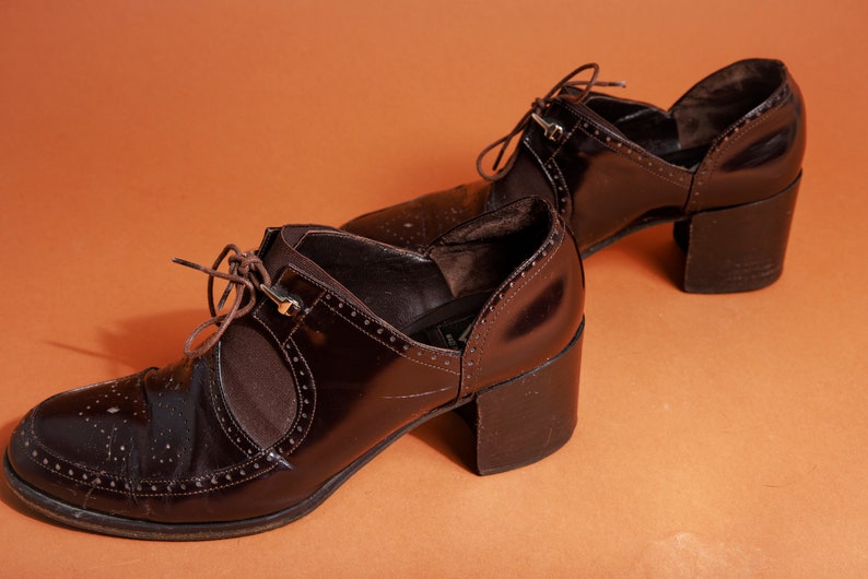 90s Dark Brown Leather School girl Loafers Vintage Collegiate Chunky Heel Italian Loafers immagine 6