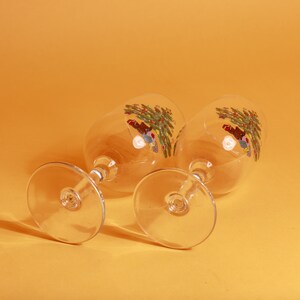 Set of 2 Vintage 80s Clear Glass Christmas Tree Festive Holiday Small Wine Glasses image 4