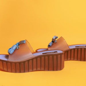 2000s Blue Jelly Slip on Platform Sandals Vintage Y2K DKNY Donna Karan Shoes image 4