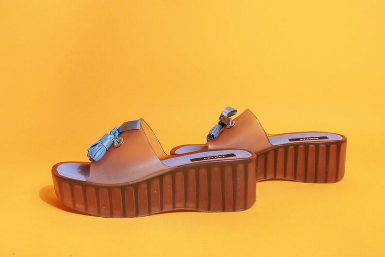 2000s Blue Jelly Slip on Platform Sandals Vintage Y2K DKNY Donna Karan Shoes image 4