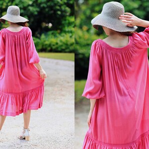 70s Fuschia Tent Dress Vintage Bohemian Smocked Summer Dress image 4