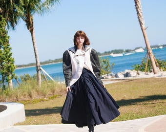 古着 ビンテージ 80s ハイウエスト ブラック スカート 80年代ヴィンテージのブラックコットンスカート：ハイウエストの