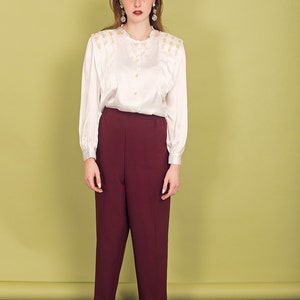 80s Wine Red Elastic Trousers Vintage High Rise Straight Leg Pants image 4