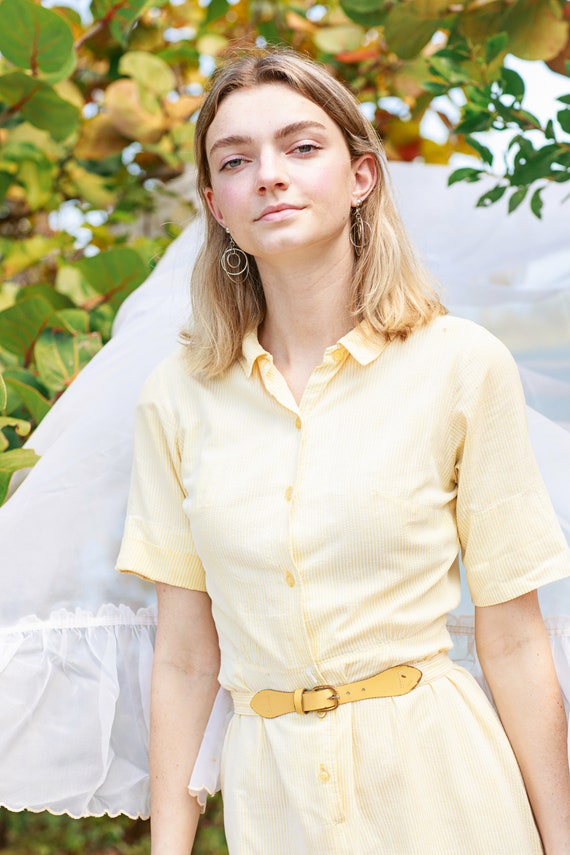 50s Light Yellow Striped Shirt Dress Vintage Shor… - image 8
