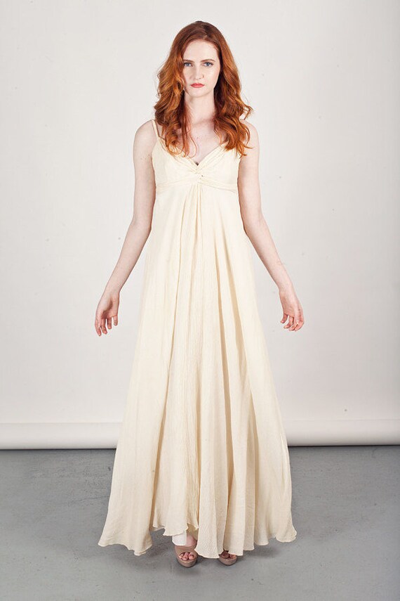 50s Grecian Dress Vintage Crepe Dress Cream Long … - image 2