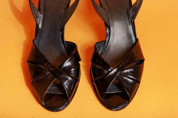 90s Black Stuart Weitzman Strappy Retro Heels Vin… - image 2