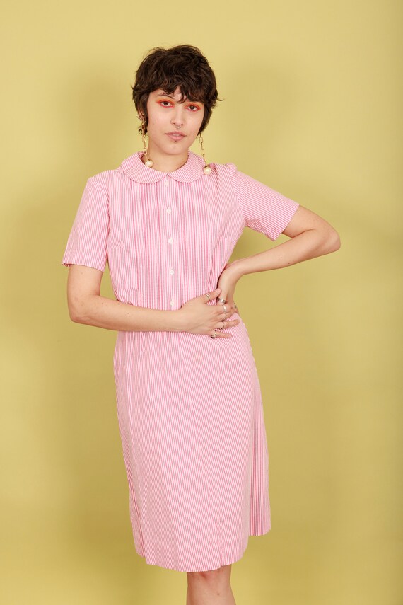 50s Pink Striped Peter Pan Collar Dress Vintage S… - image 6